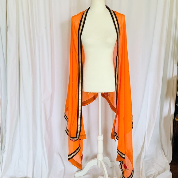 Accessories - Orange Silk Dupatta / Long Indian Scarf Veil Stole